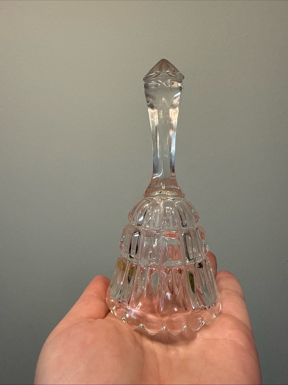 Vintage Clear Pressed Glass Bell • Crystal Style Hostess Bell • Scalloped Rim •